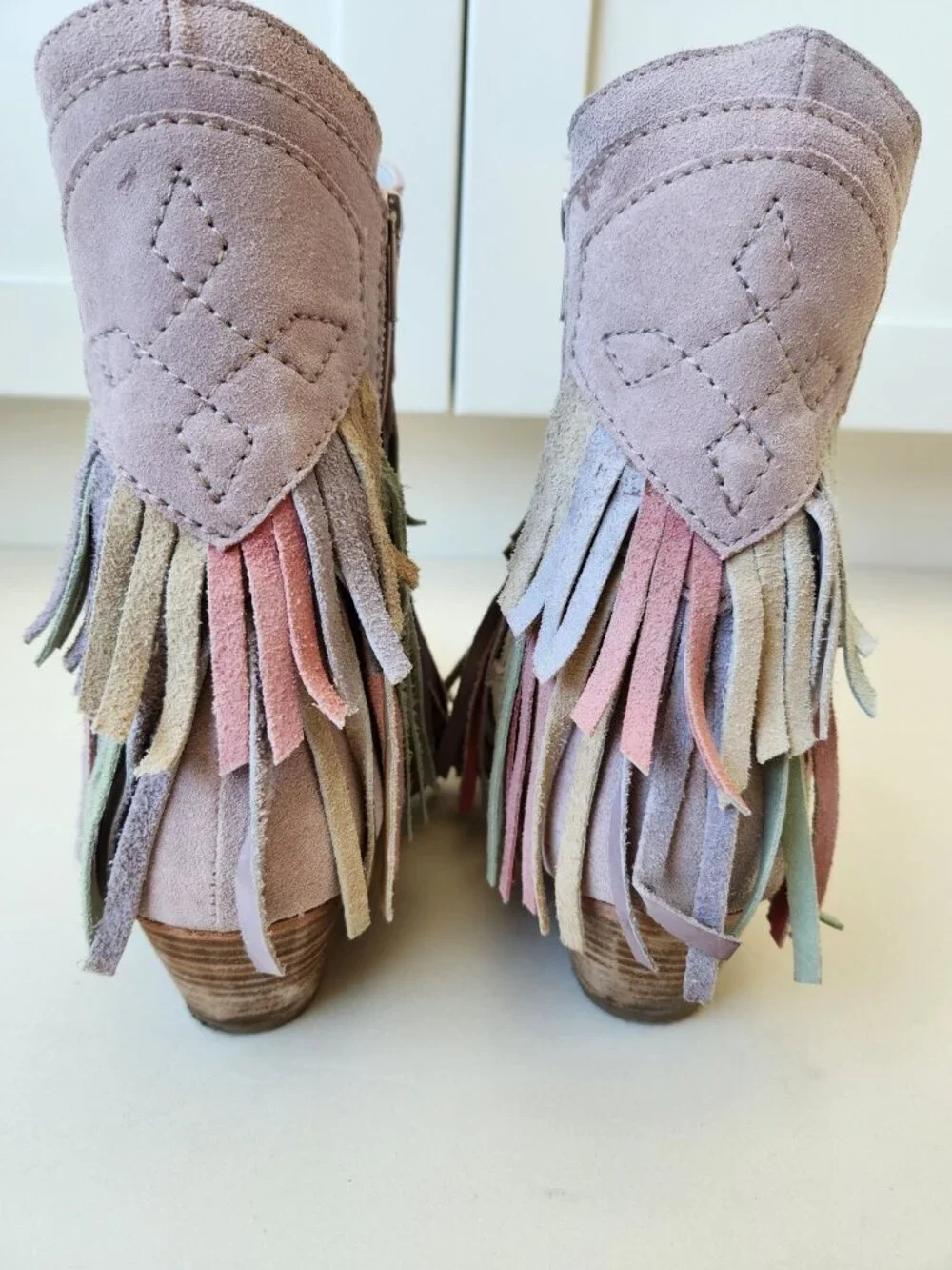 Free People Lawless Pastel Suede Fringe Western Boots Cowgirl Festival Boho Cute - Picture 4 of 13